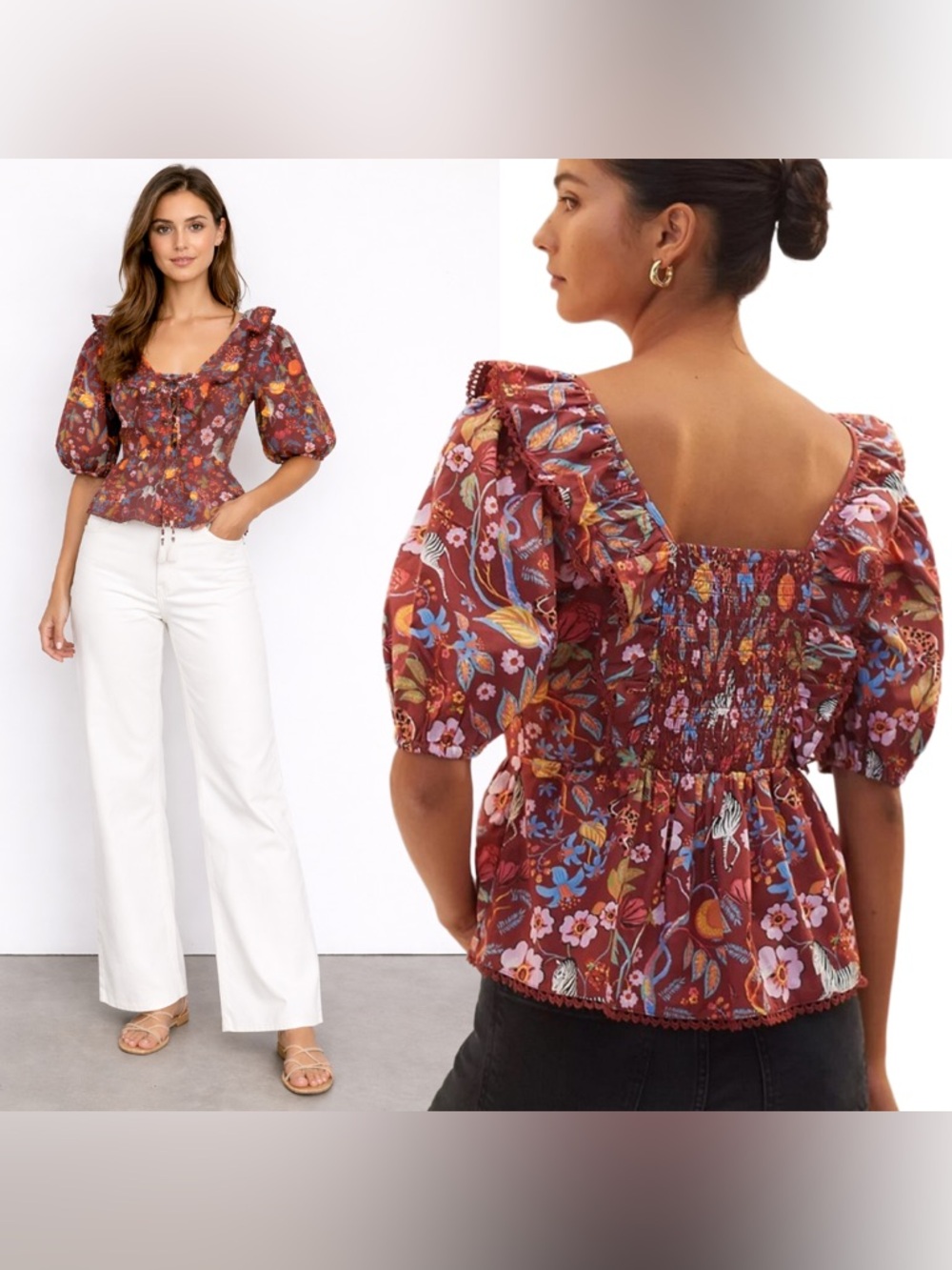 Maeve Anthropologie Zebra Leopard Floral Corset Blouse Crop Top Nutmeg Novelty S